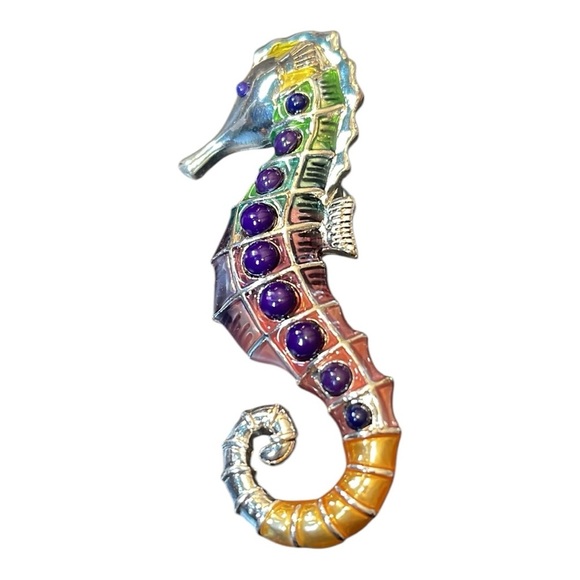 πβ¨ Vintage Enamel & Metal Seahorse Scarf Clip β¨π - Picture 4 of 6
